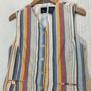 Lizsport Striped Vest Sleeveless Button Front Colorful Linen‎ Blend Size 4
